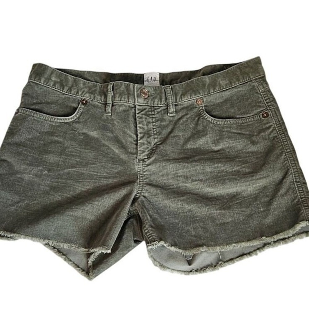 Gap Women's Corduroy Frayed Hem Cut-Off Shorts 12 Thin Olive Green Utility